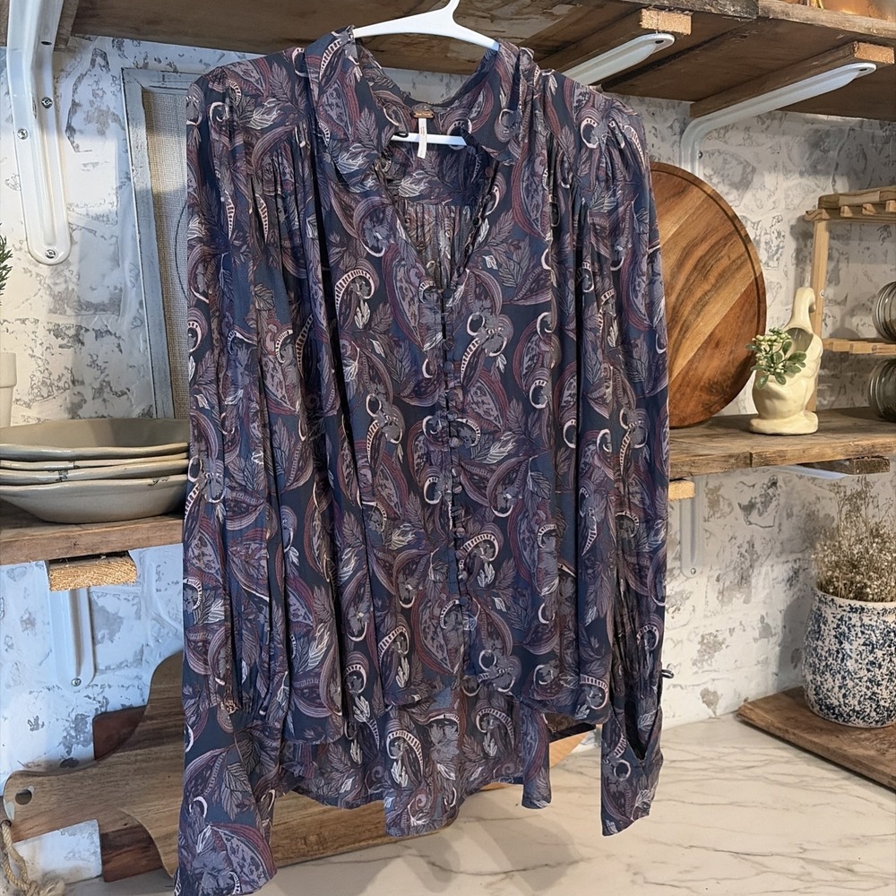 Free People Flowy Button Down Festival Coastal Cowgirl Shirt Women's Size S
